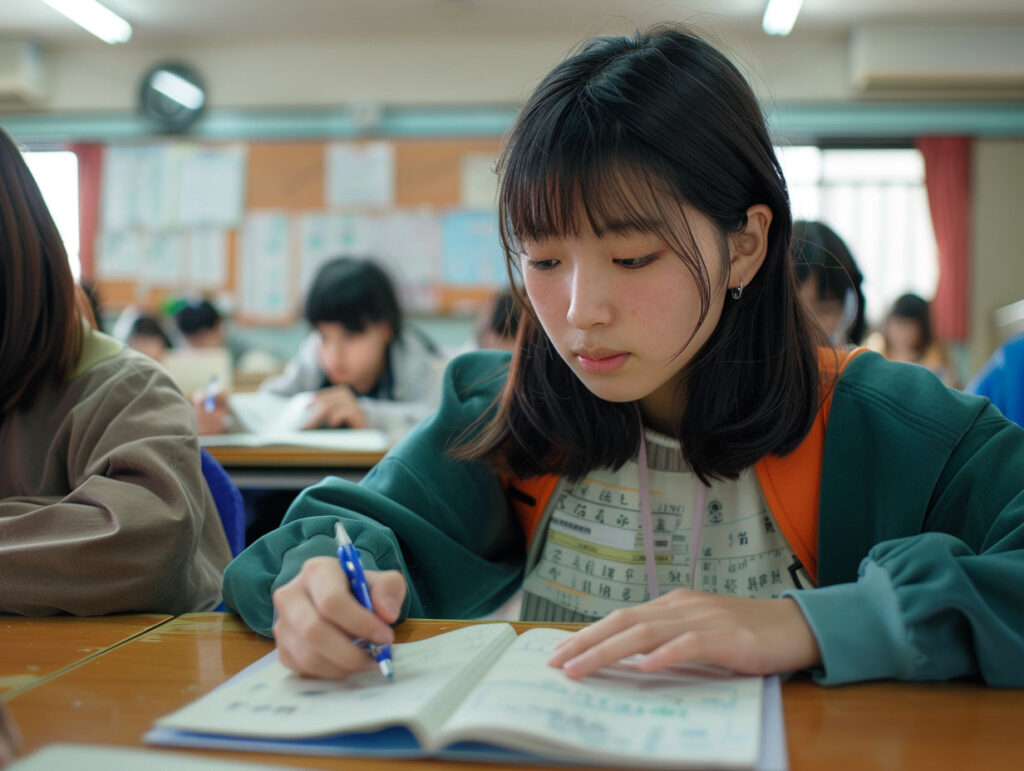 テスト勉強に取り組む中学生