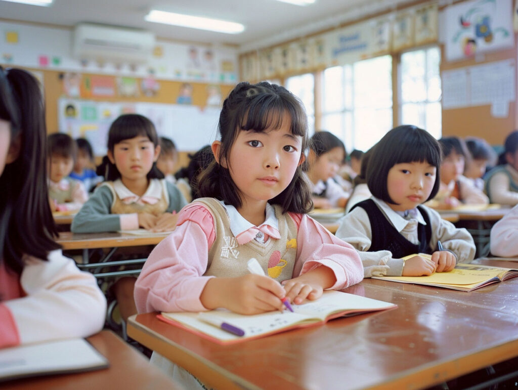 集団塾の勉強を頑張る女子小学生