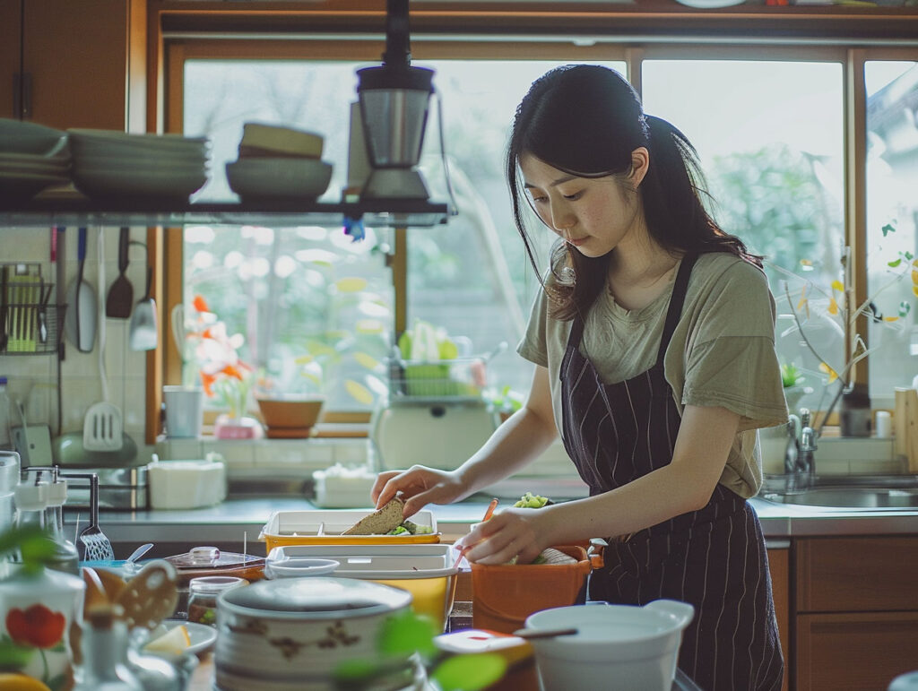 弁当作りに追われる母親