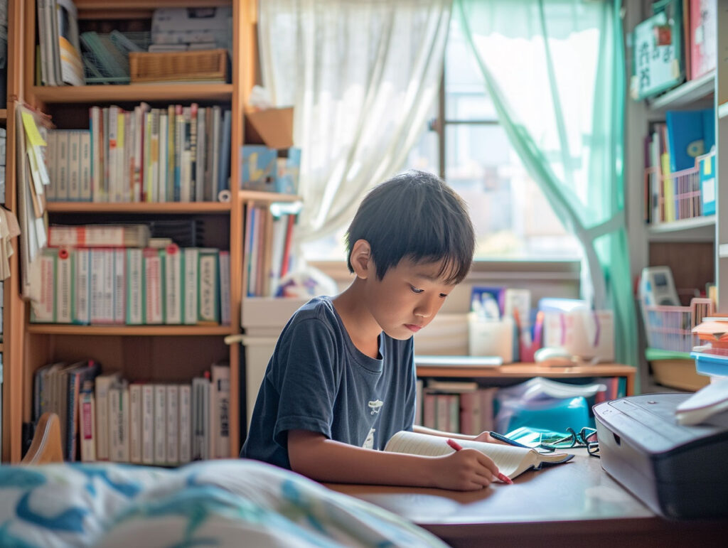 復習を頑張る小学生