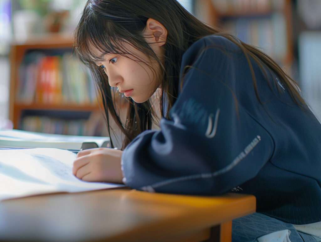 自宅学習する女子生徒