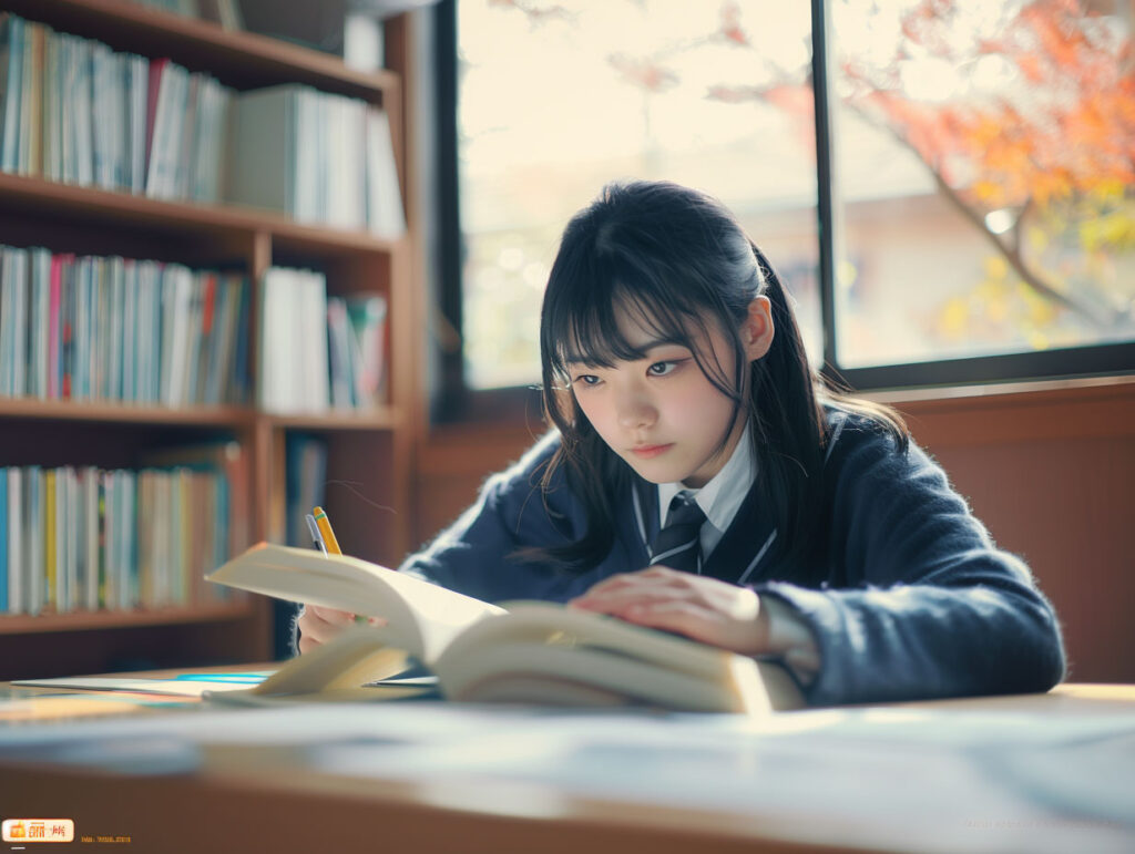 英語の長文読解の勉強をする女子高校生