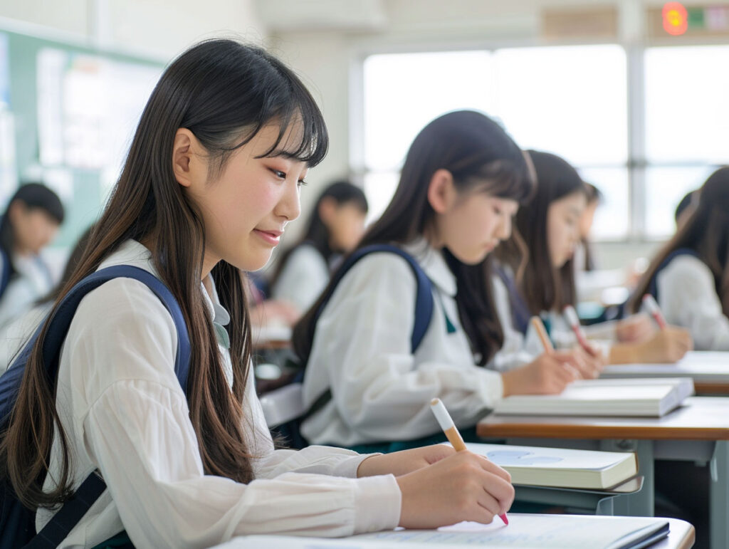 テストを受ける、中学生の女子生徒