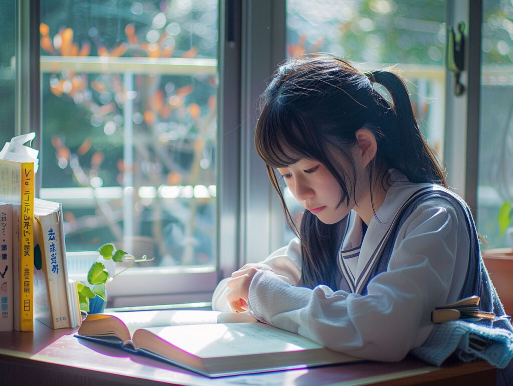 水溶液の問題に取り組む中学生