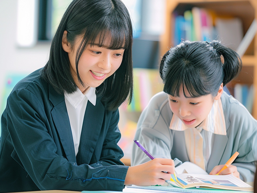 中学生の女子に勉強を教える家庭教師