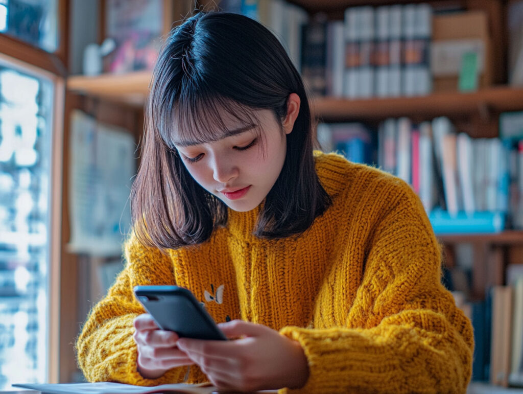 スマホゲームにハマる高校生